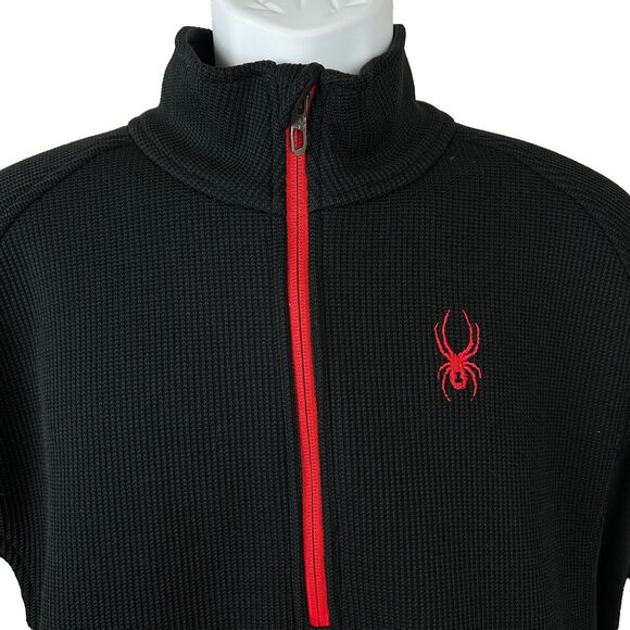 Spyder Black + Red Half Zip Waffle Weave Jacket Size XL - Picture 2 of 15